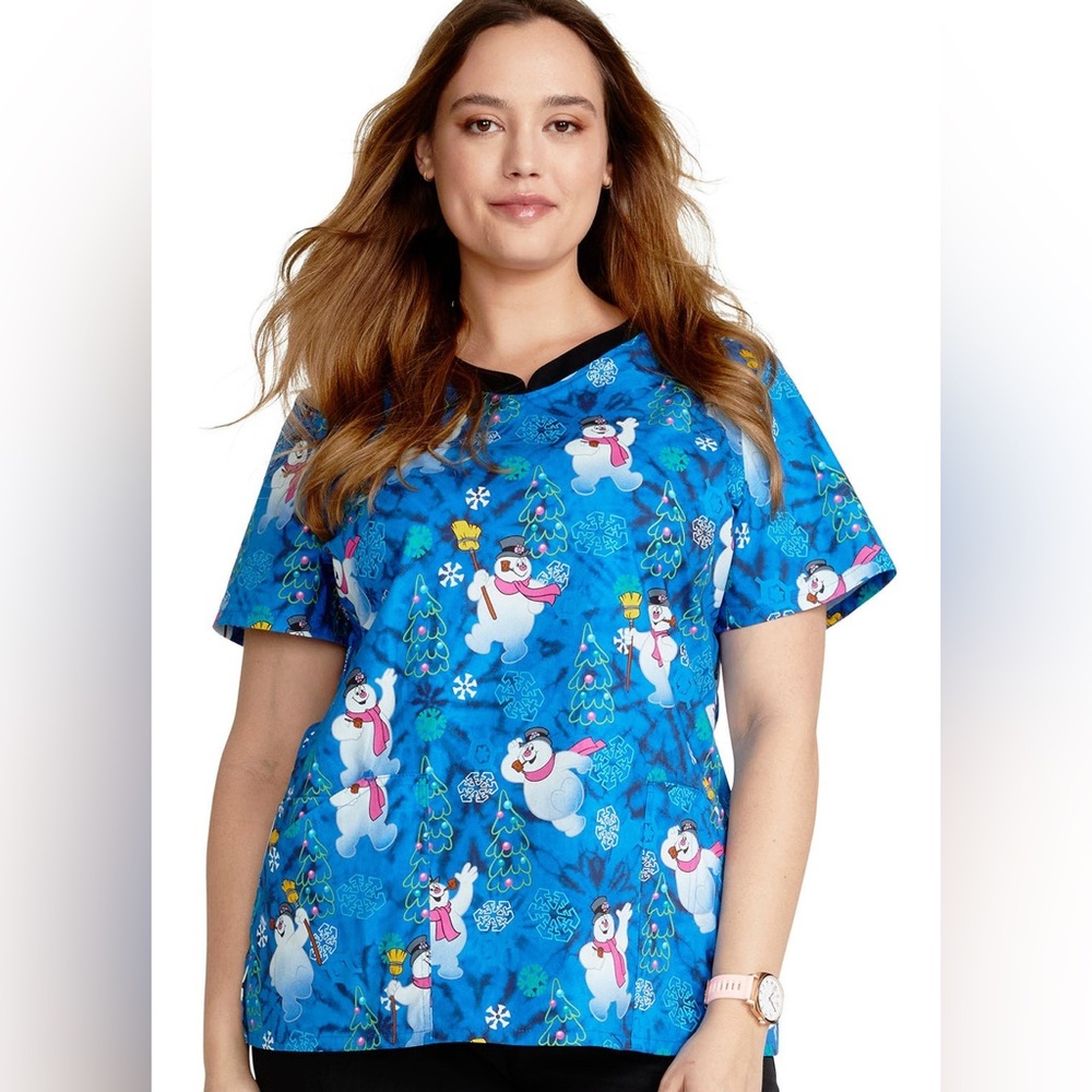 Tooniforms V-Neck Frosty The SnowMan 
Christmas scrub top